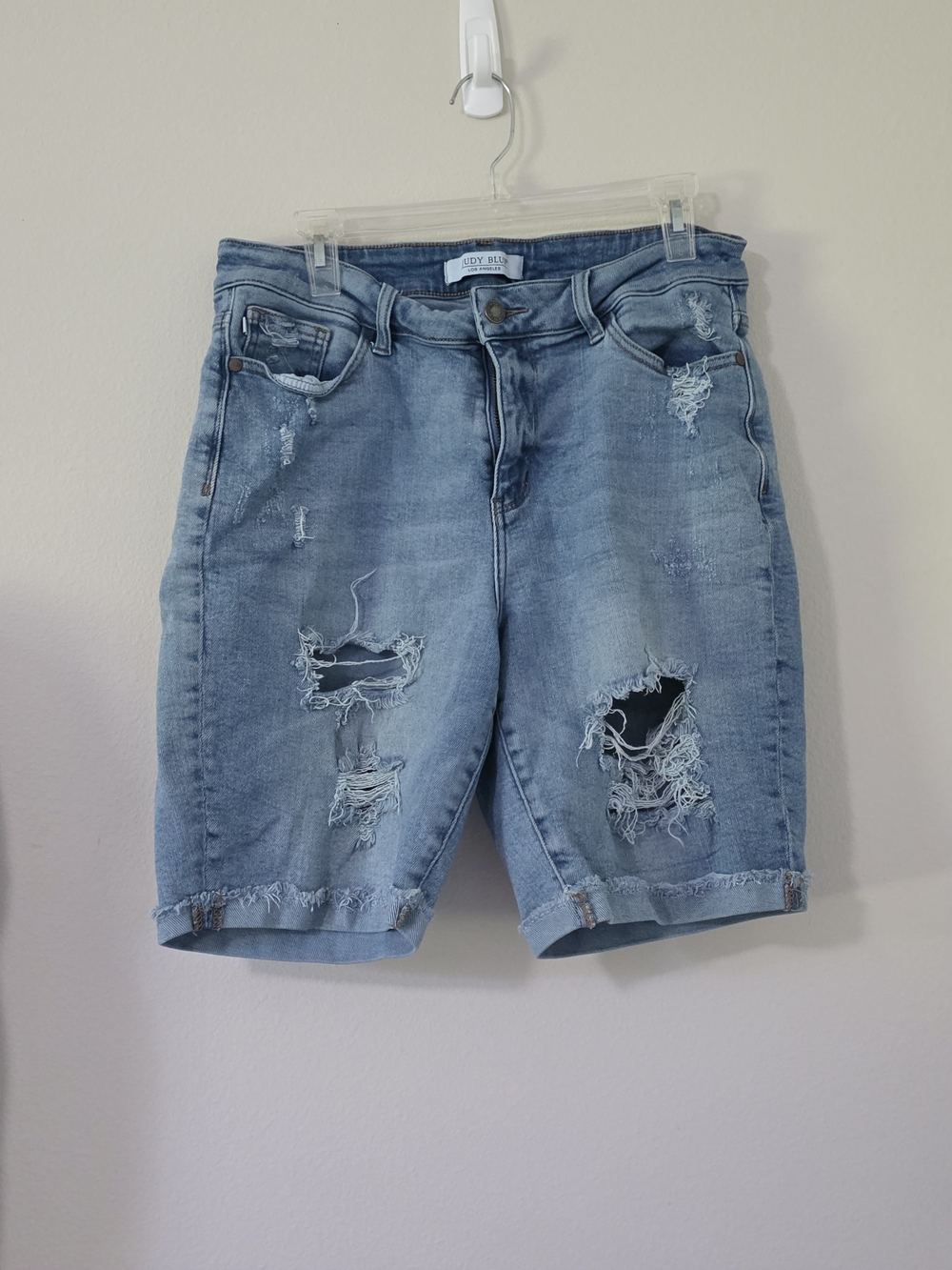 Light Blue Distressed Denim Womens Shorts - Unbranded